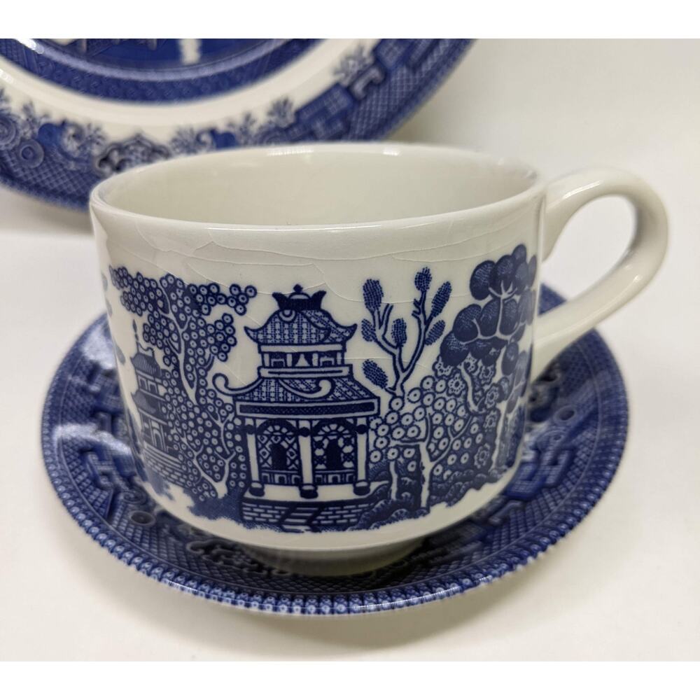 Authentic Churchill Blue Willow China Plate, Cup, Saucer 3-Piece Set England NEW - Picture 3 of 10